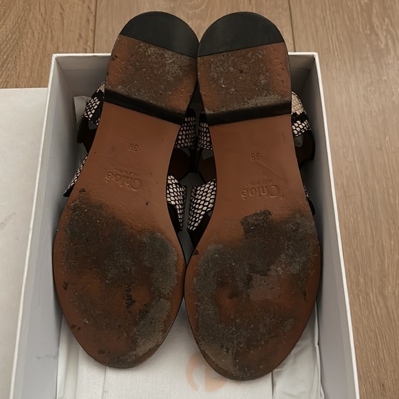 Chloe Two Tone Python Embossed Leather Lauren Strappy Flat Sandals - Picture 6 of 8